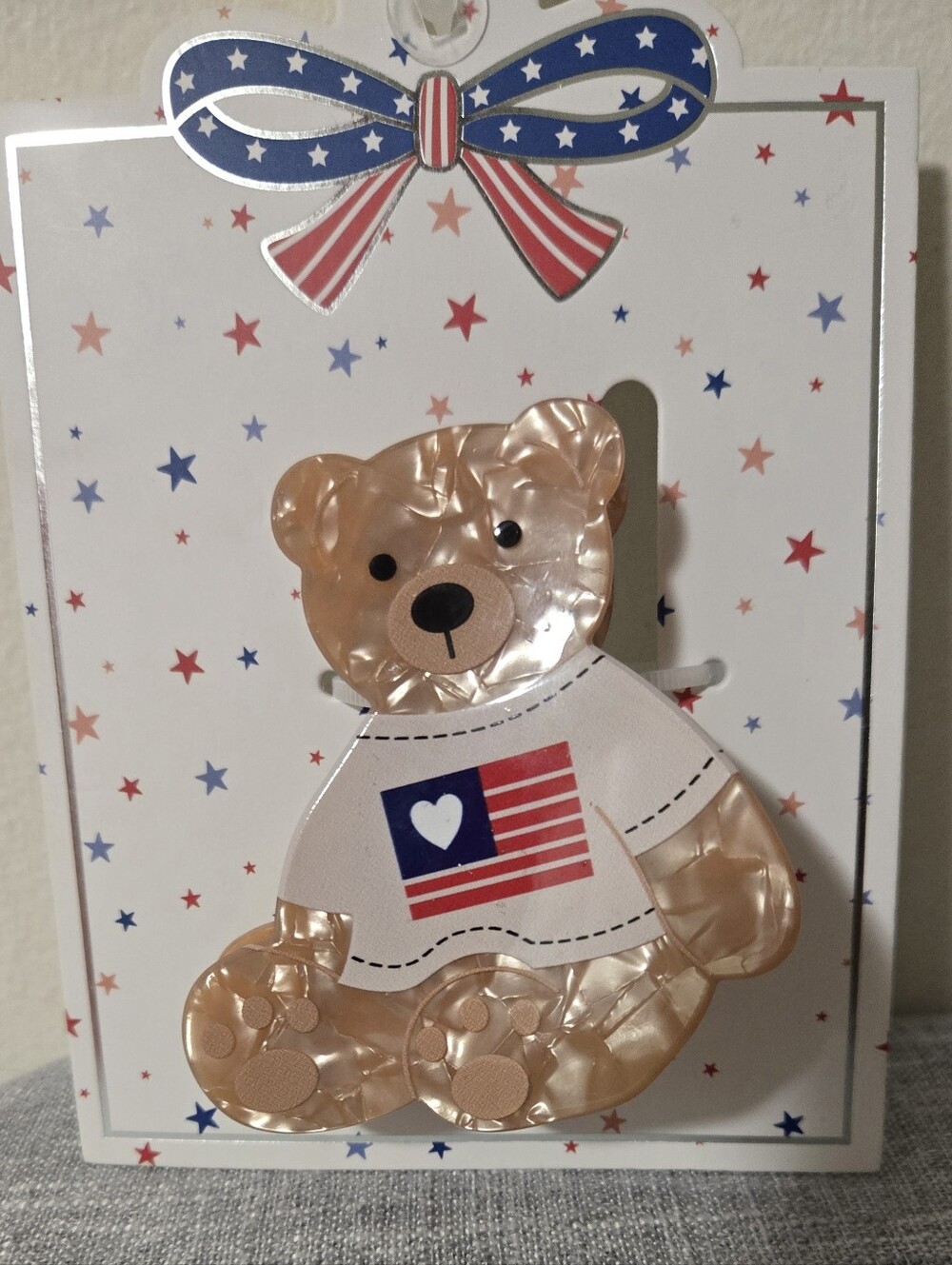 Pearlescent Beige Teddy Bear Hairclip.